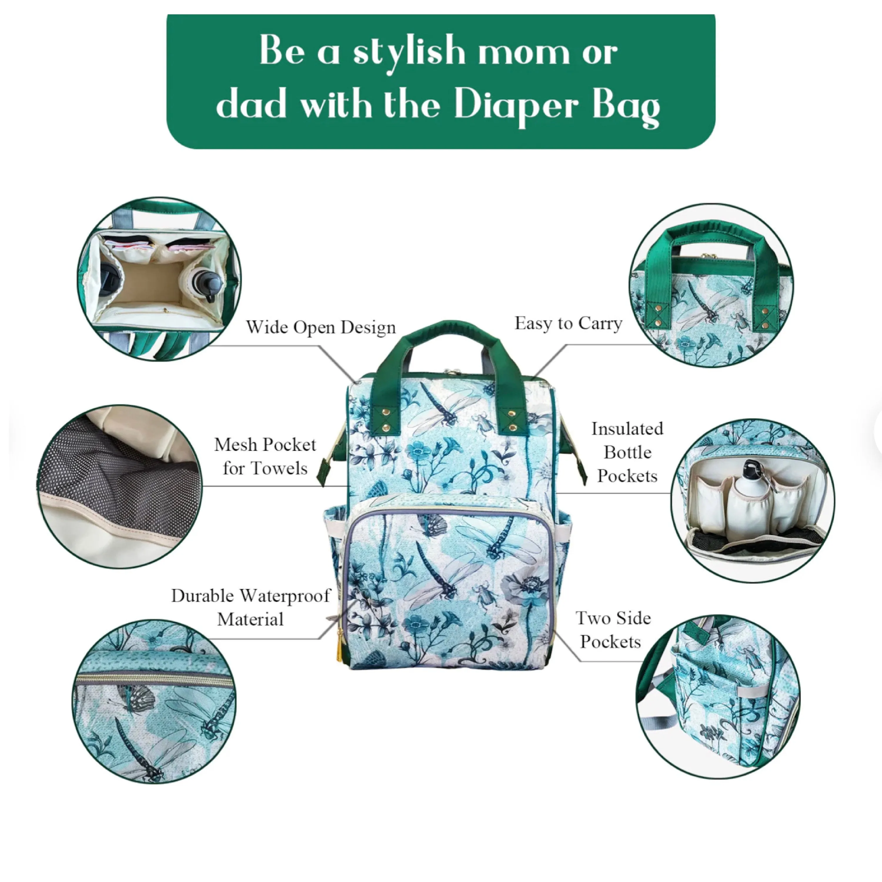 Moth Goth Diaper Bag Backpack Celestial Witchy Goth Baby Shower Gift Idea Insulated Travel Bottle Cooler Boho Moms Dads New Parents Newborn