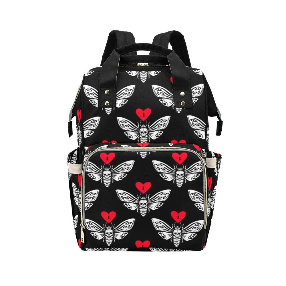 Moth Goth Diaper Bag Backpack Celestial Witchy Goth Baby Shower Gift Idea Insulated Travel Bottle Cooler Boho Moms Dads New Parents Newborn