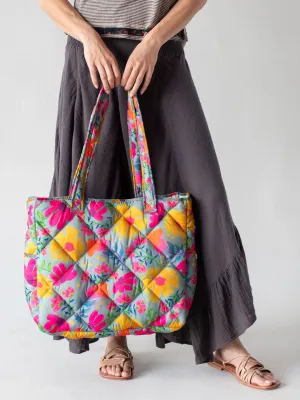 Natural Life Reversible Puffy Tote Bag-Large Dusty Blue Floral
