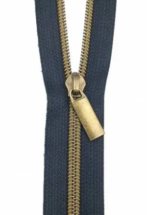 Navy #5 Nylon Antique Coil Zippers: 3 Yards with 9 Pulls - Sallie Tomato