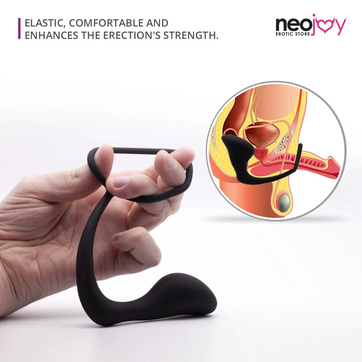 Neojoy Butt Plug Silicone Black With Cock Ring - 3.1 Inch - 8 cm