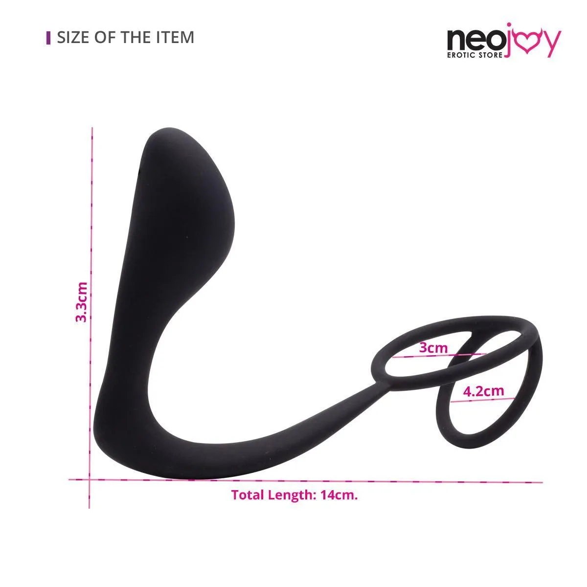 Neojoy Silicone Butt Plug with Flexible Double Cock Ring for Spicy Fun 14cm - 5.5 inch