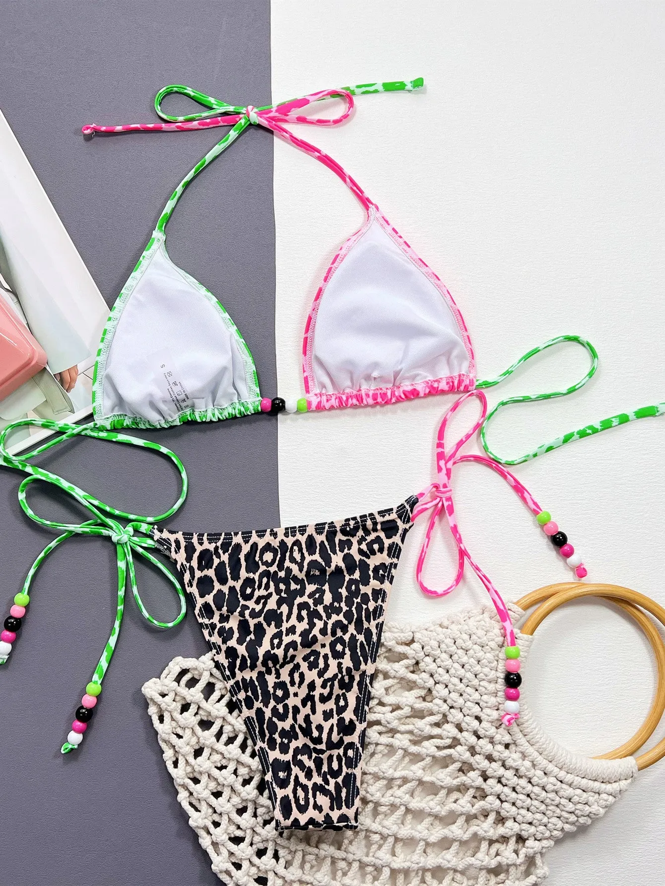 Neon Wildcat Tied Halter Bikini Set