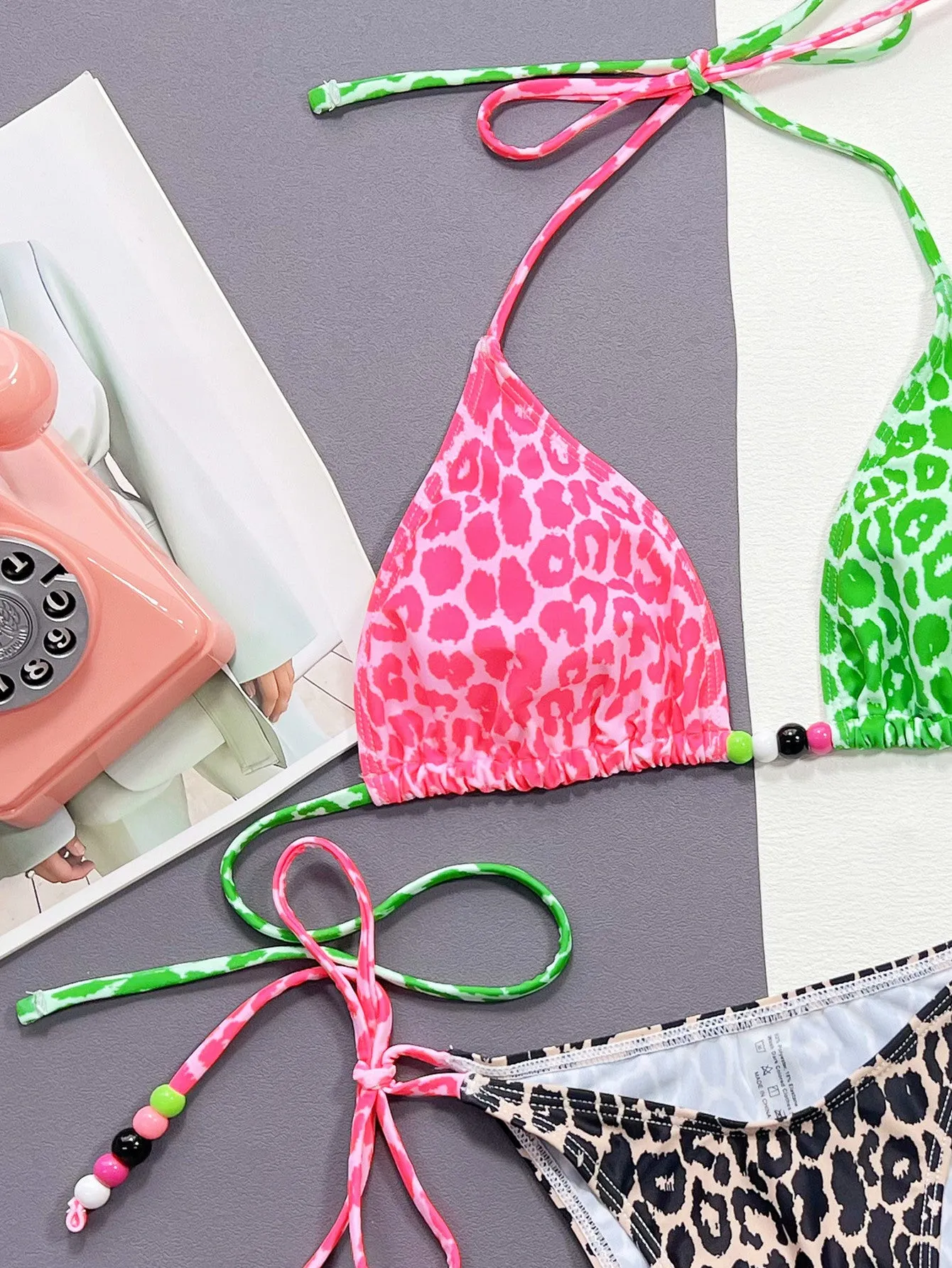 Neon Wildcat Tied Halter Bikini Set