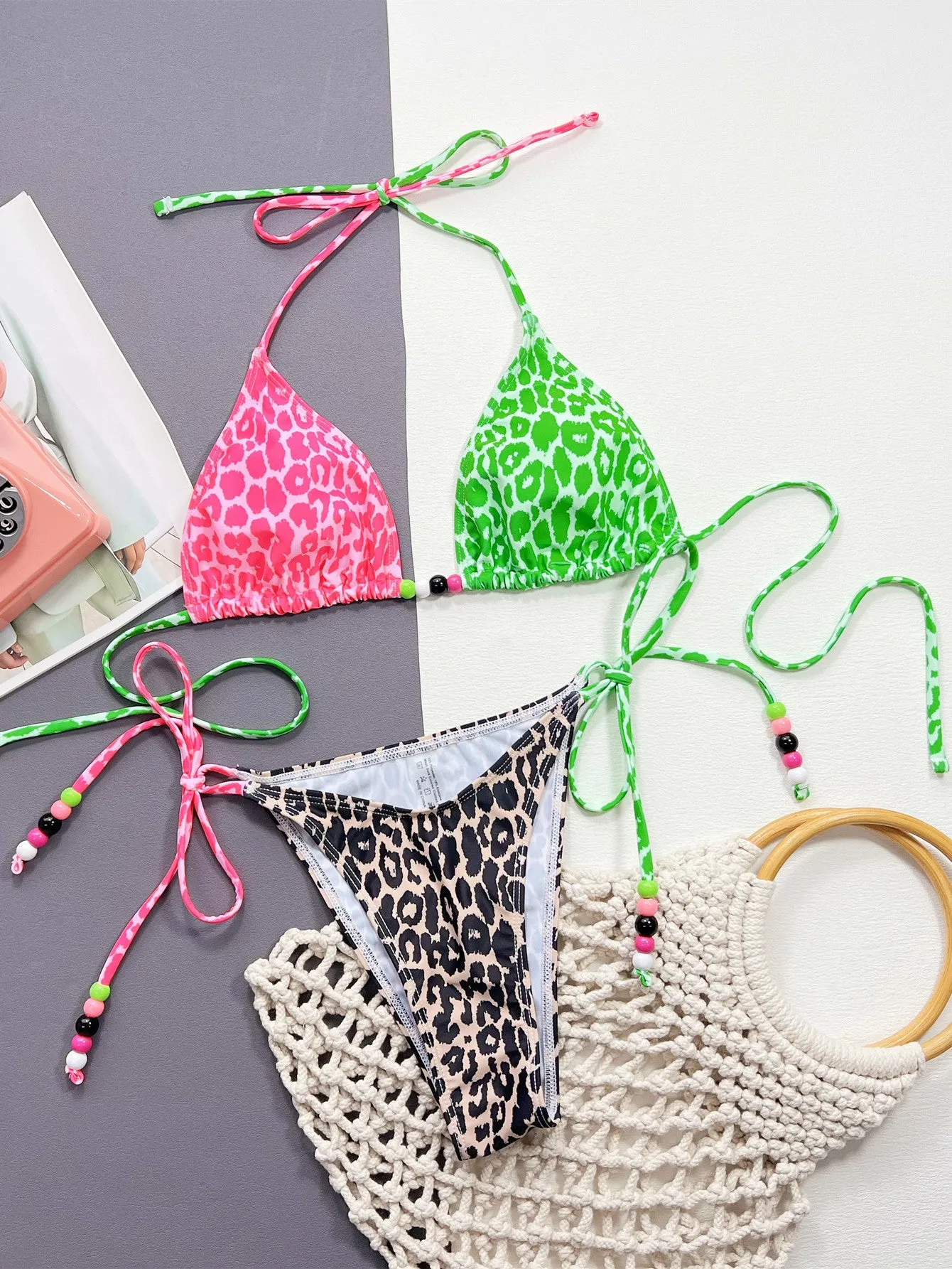 Neon Wildcat Tied Halter Bikini Set