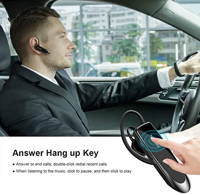 New in box! Bluetooth Headset New Bee 24Hrs V5.0 Bluetooth Earpiece Wireless Handsfree Driving Headset with Noise Canceling Mic Headset Case