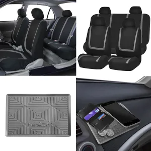 New in box! FH Group FB032114 Unique Flat Cloth Full Set Car Seat Covers, Grey/Black Color- Fit Most Car, Truck, SUV, or Van! Retails $75 