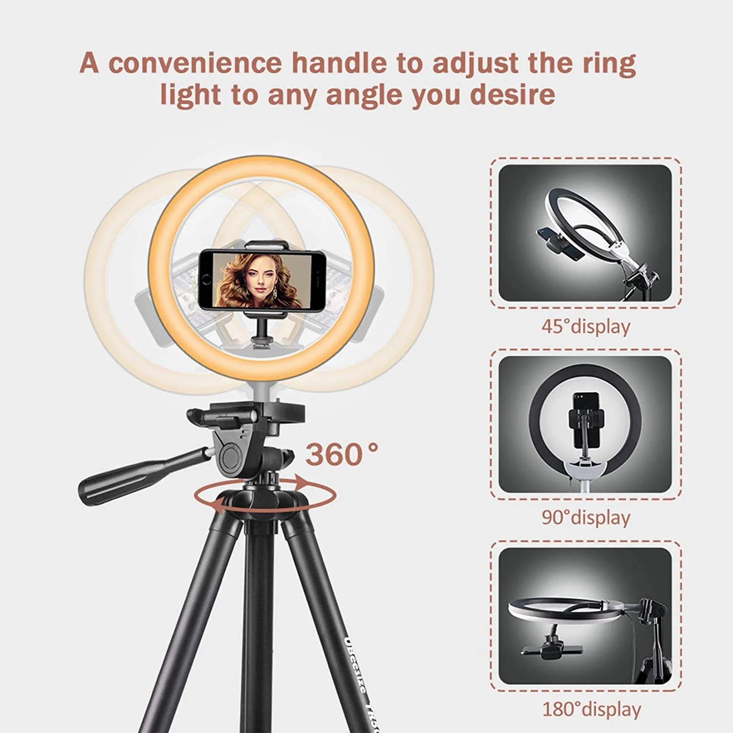 New in box! UBeesize 10" Selfie Ring Light with 50" Extendable Tripod TR50 Stand & Flexible Phone Holder for Live Stream/Makeup/YouTube Video