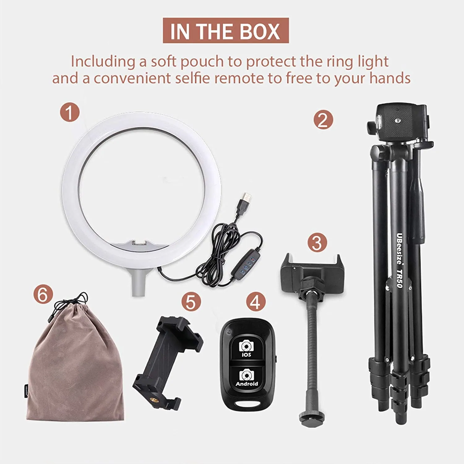 New in box! UBeesize 10" Selfie Ring Light with 50" Extendable Tripod TR50 Stand & Flexible Phone Holder for Live Stream/Makeup/YouTube Video
