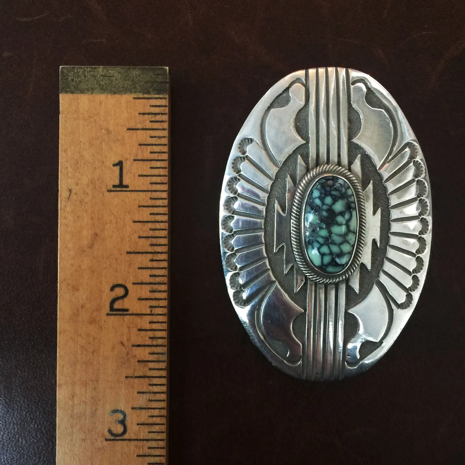 New Lander Varisctie Silver Overlay Concho Belt Buckle Unisex Handmade