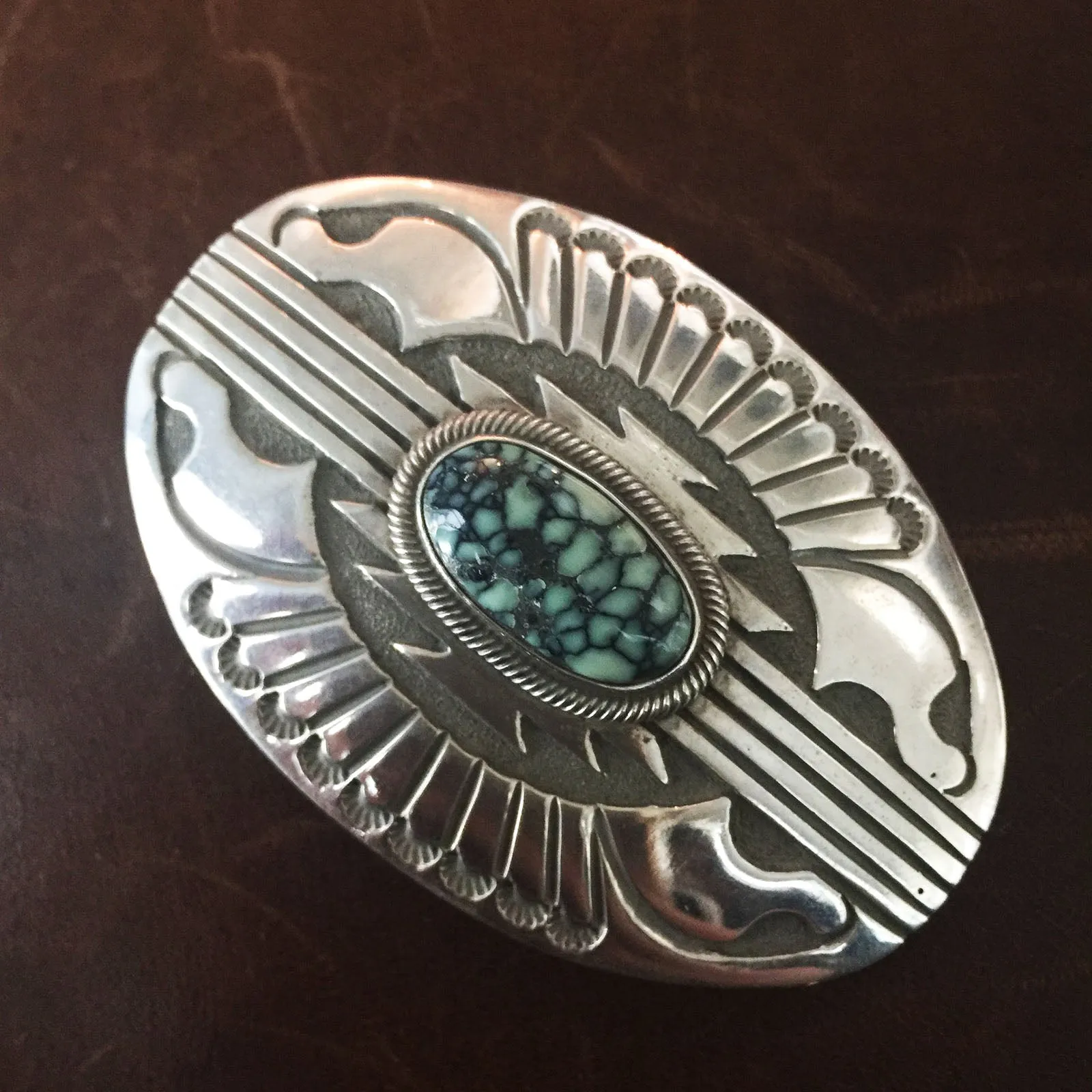 New Lander Varisctie Silver Overlay Concho Belt Buckle Unisex Handmade