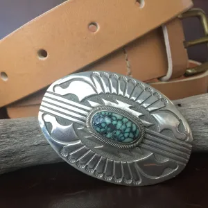 New Lander Varisctie Silver Overlay Concho Belt Buckle Unisex Handmade