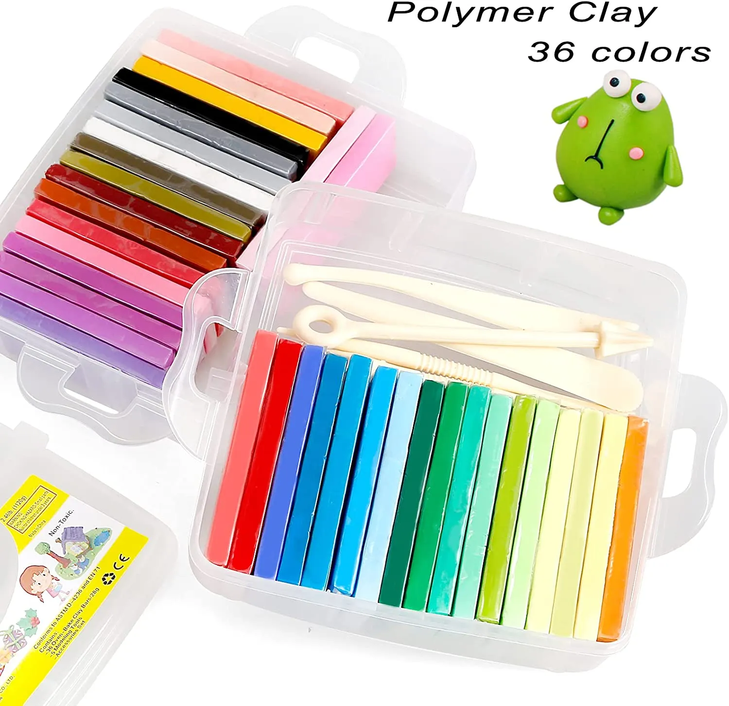 New Polymer Clay Starter Kit, 36 Colors Oven Bake Clay, Baking Modeling Clay, DIY Craft Clay, 5 Sculpting Tools, Accessories, and Storage Box. 36 Blocks (1 oz/Piece)