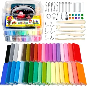New Polymer Clay Starter Kit, 36 Colors Oven Bake Clay, Baking Modeling Clay, DIY Craft Clay, 5 Sculpting Tools, Accessories, and Storage Box. 36 Blocks (1 oz/Piece)