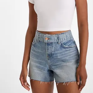 NEW with tags (NWT) Express Light Wash Mid Rise Raw Hem Faux Belt Jean Shorts