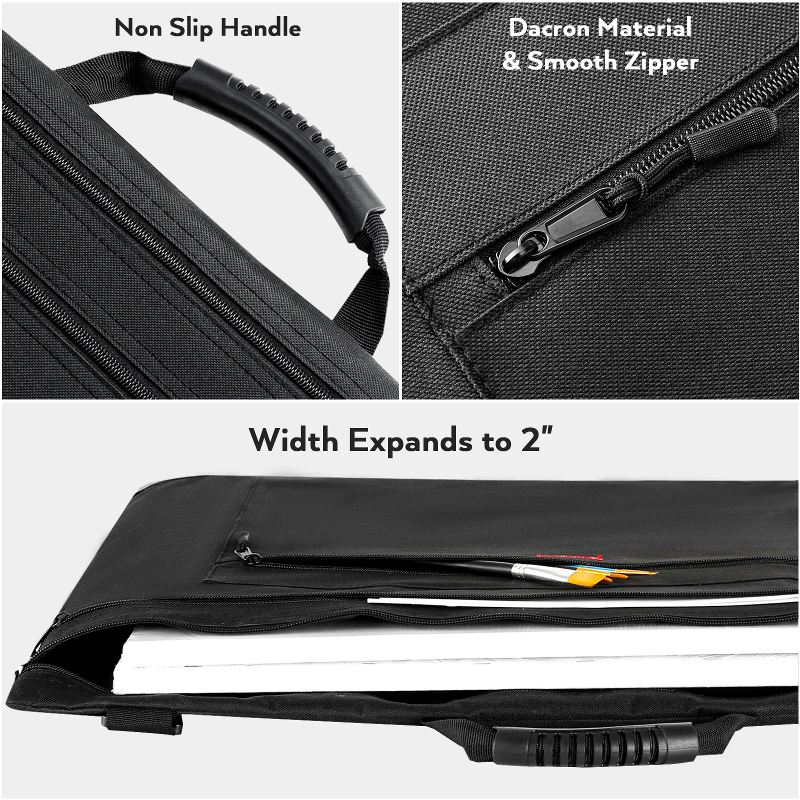 Nicpro Light Weight Art Portfolio Bag, 23x31 Black Art Canvas Portfolio Case with Detachable Shoulder Strap, Leather Corners, Carrying Storage Case for Artwork, Poster, Sketching, and Drawing