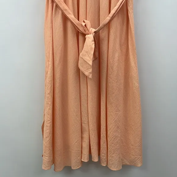 NWT &amp; Other Stories Woven Gauze Sleeveless Pleated V-Neck Midi Dress Orange 10