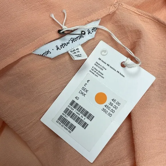 NWT &amp; Other Stories Woven Gauze Sleeveless Pleated V-Neck Midi Dress Orange 10