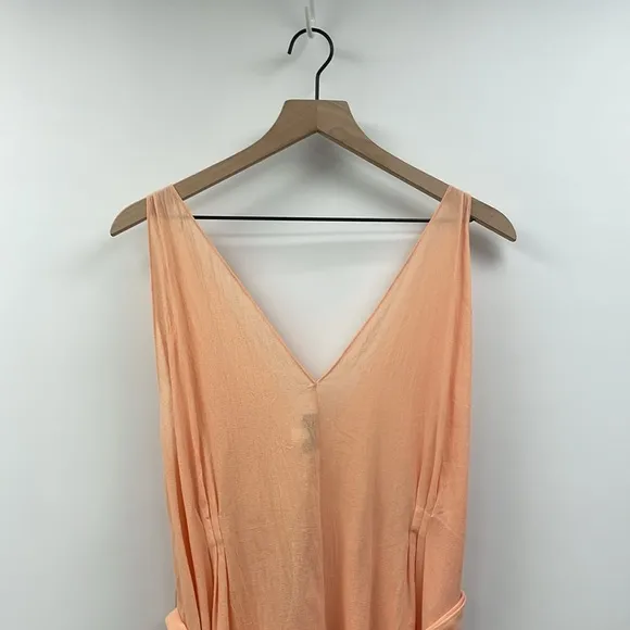 NWT &amp; Other Stories Woven Gauze Sleeveless Pleated V-Neck Midi Dress Orange 10