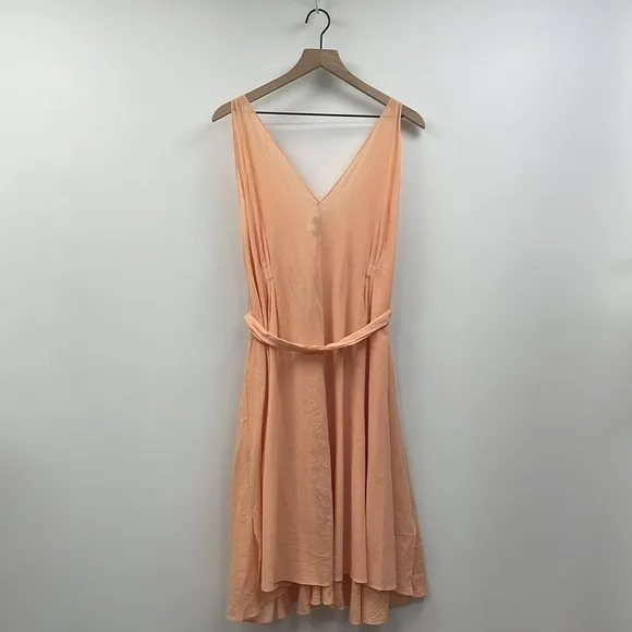 NWT &amp; Other Stories Woven Gauze Sleeveless Pleated V-Neck Midi Dress Orange 10