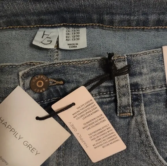 NWT Happily Grey Jeans Pencil Skirt, front split, size 13/30