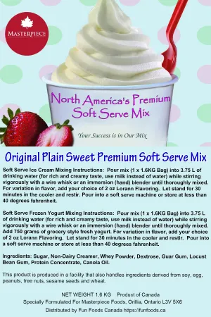 Original Plain Sweet Premium 3-in-1 Soft Serve Mix - 3.5 Lbs Bag - Case (12 x 3.5lb Bags) - Made in Canada
