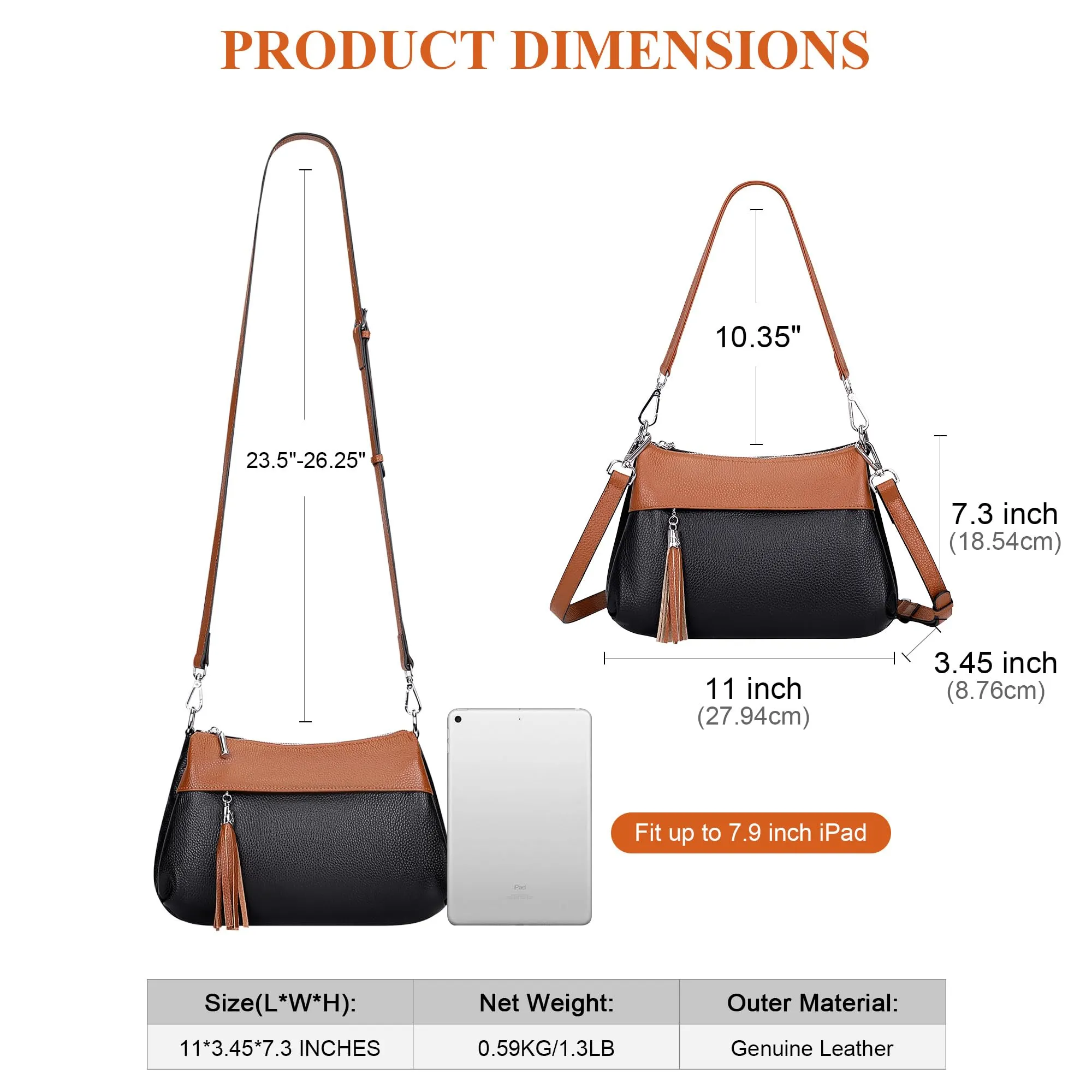 Over Earth Leather Handbags for Women Small Hobo Shoulder Bag Ladies Crossbody Purse(O111-2E Black/Brown)