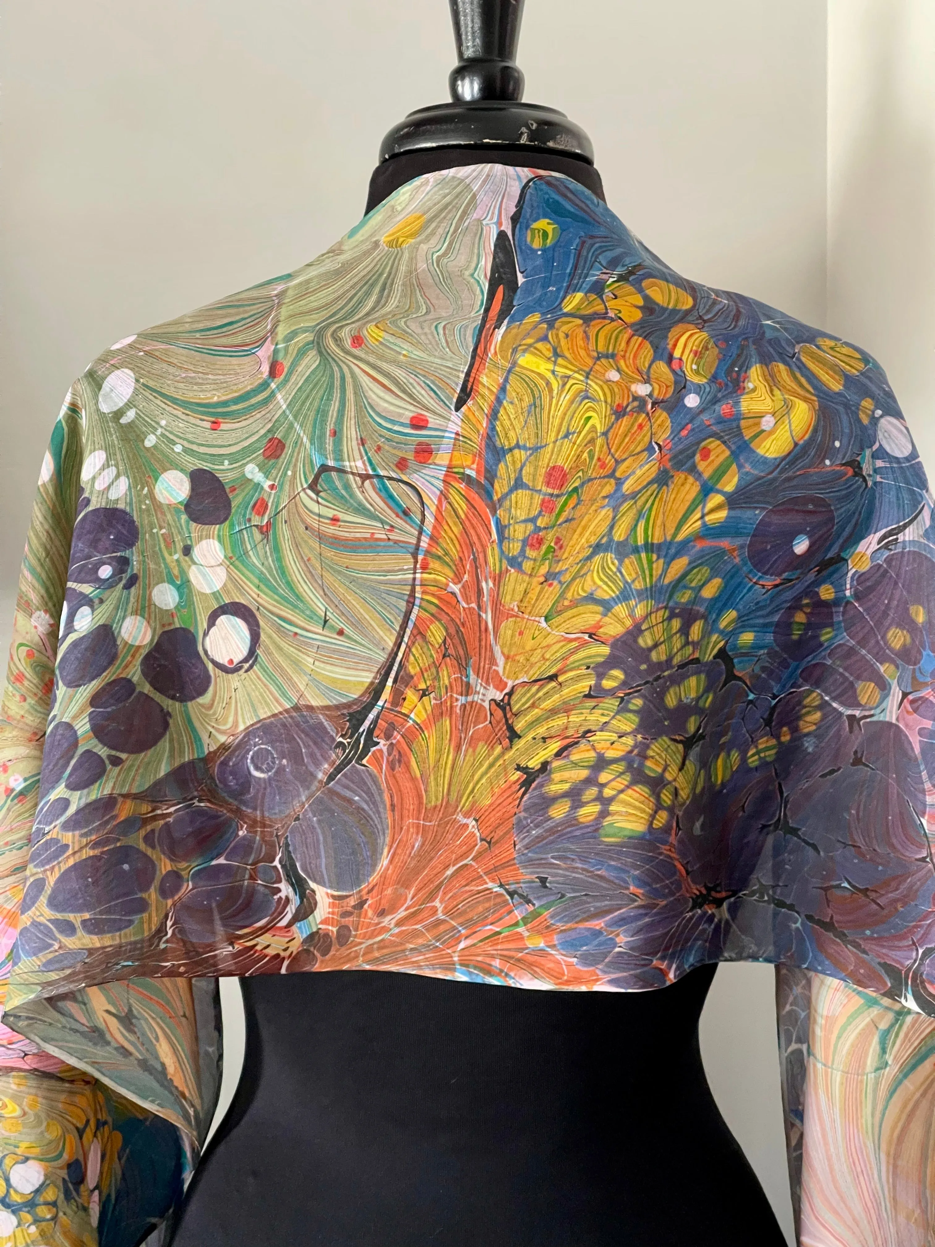 Over marbled water marbled random over flame pattern Silk, Scarf, table runner or wall hanging.scarf ... original.