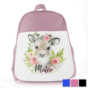 Personalised School Bag with Cute Text and Reindeer Pink Flower