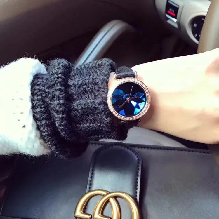 Personality Dial Rhinestone Leather Belt Watch