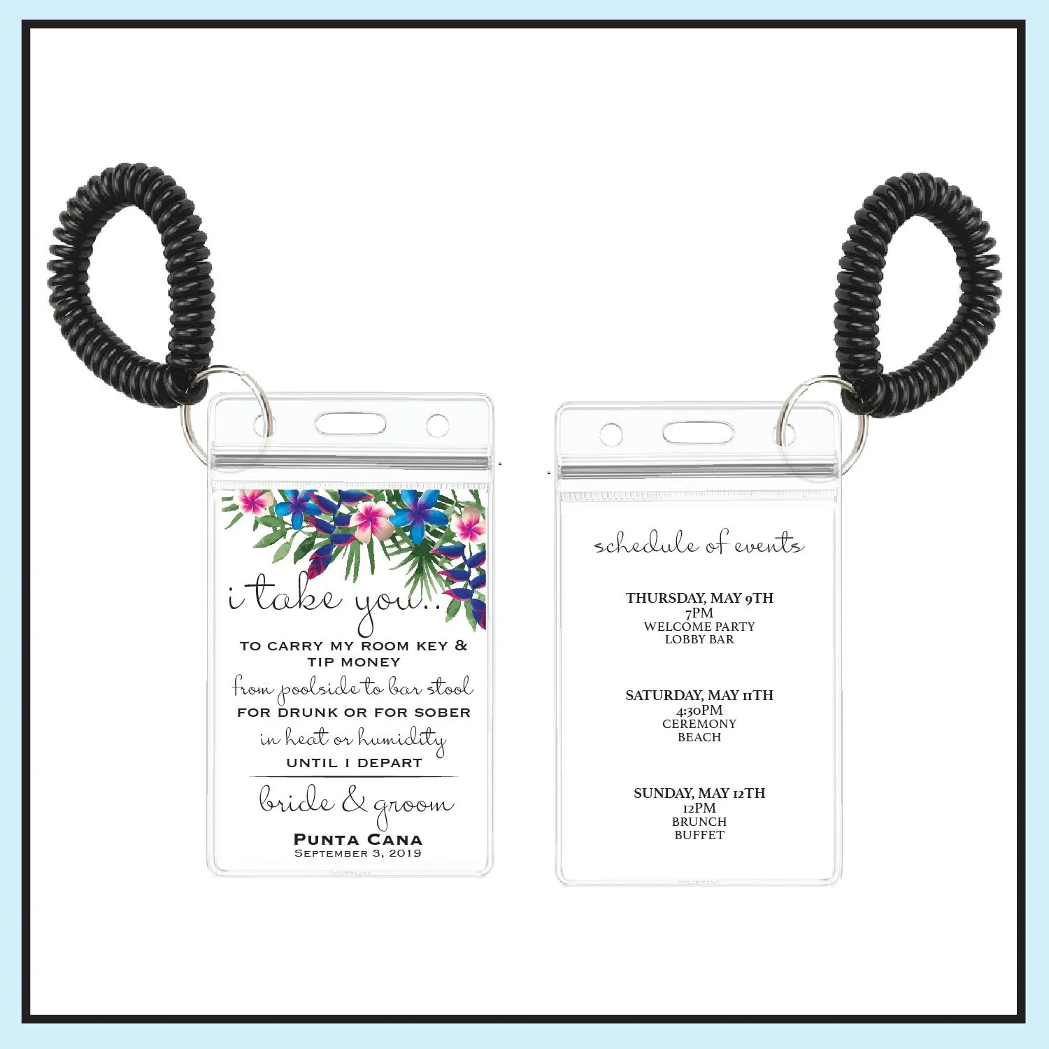 Personalized Destination Wedding Room Key Holder and Itinerary - Tropical