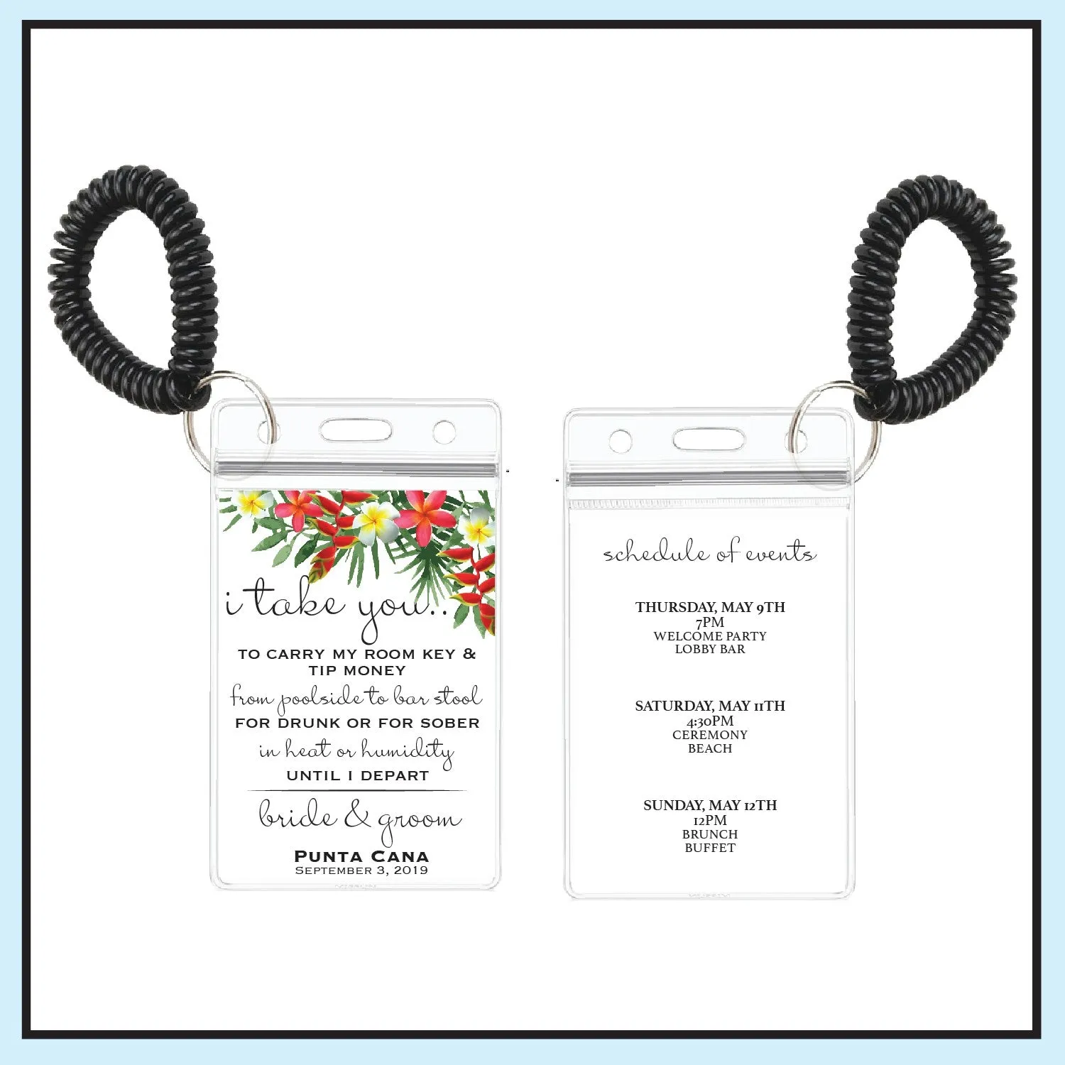 Personalized Destination Wedding Room Key Holder and Itinerary - Tropical