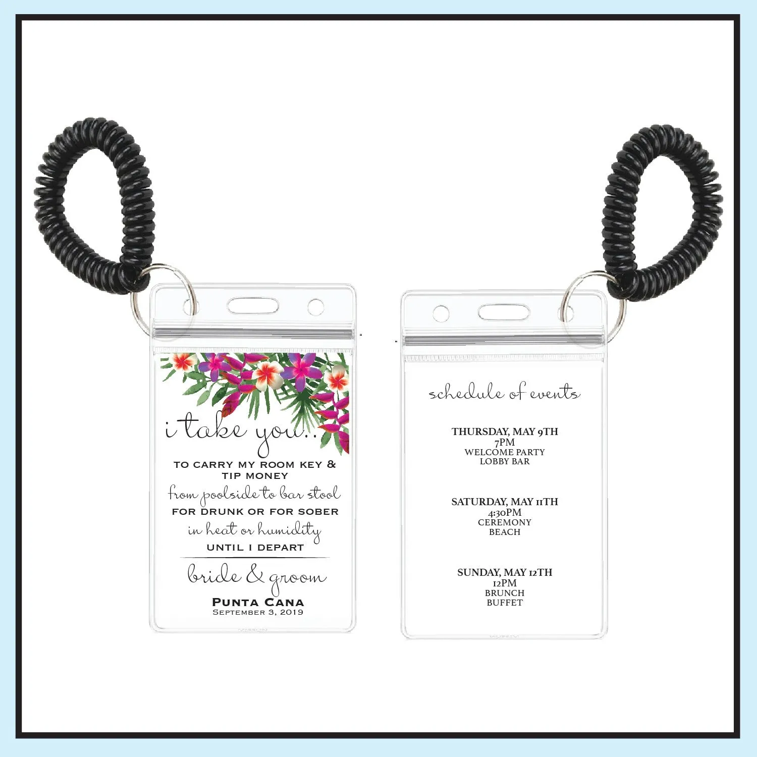 Personalized Destination Wedding Room Key Holder and Itinerary - Tropical