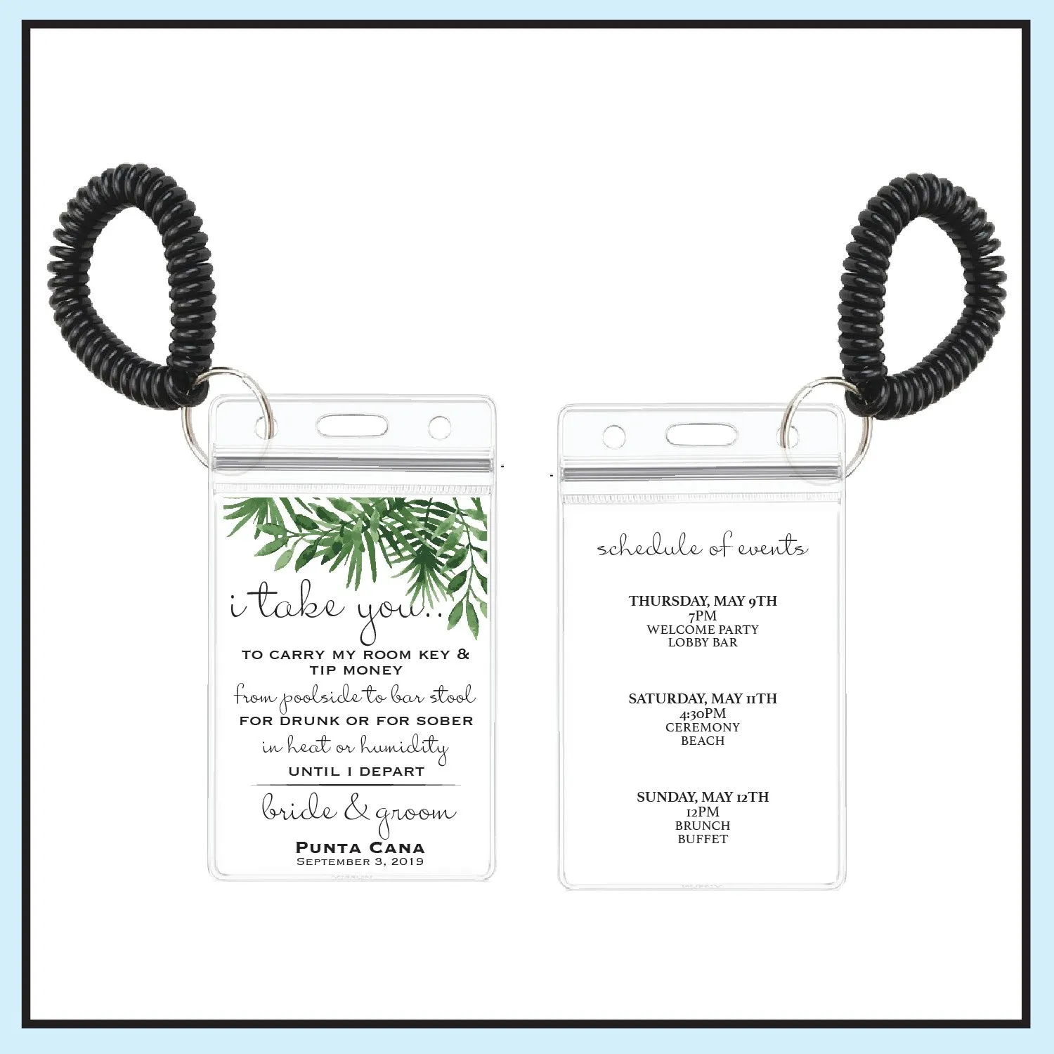 Personalized Destination Wedding Room Key Holder and Itinerary - Tropical
