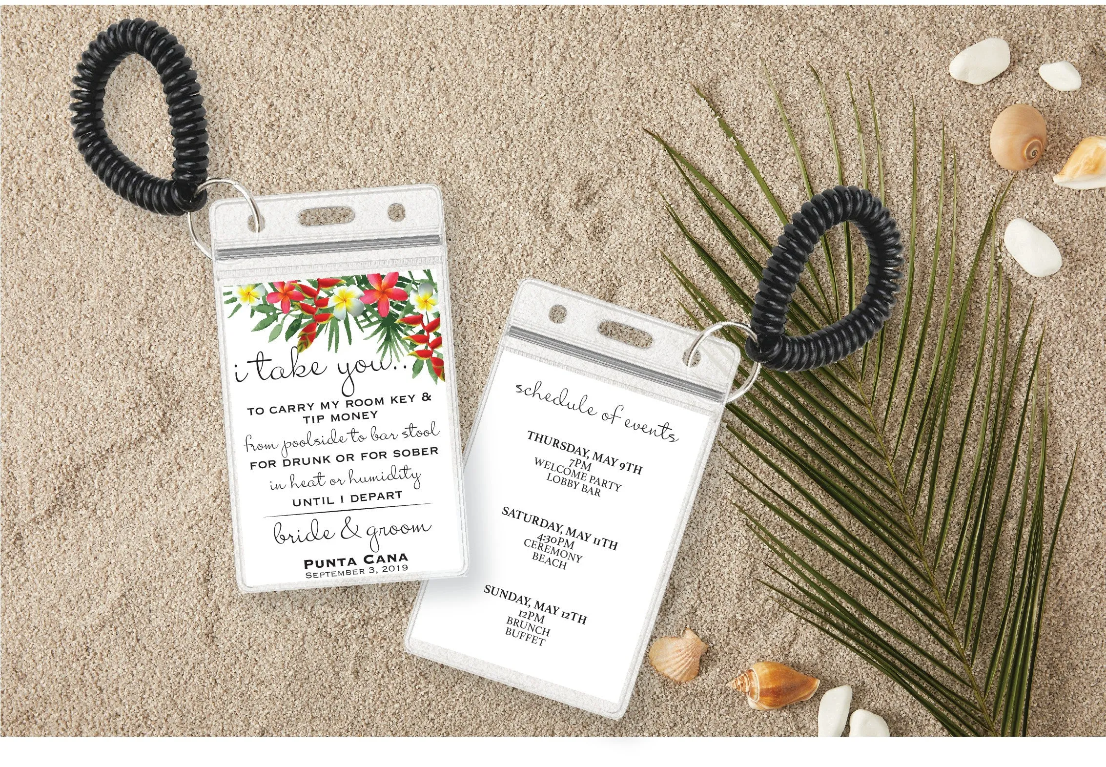 Personalized Destination Wedding Room Key Holder and Itinerary - Tropical