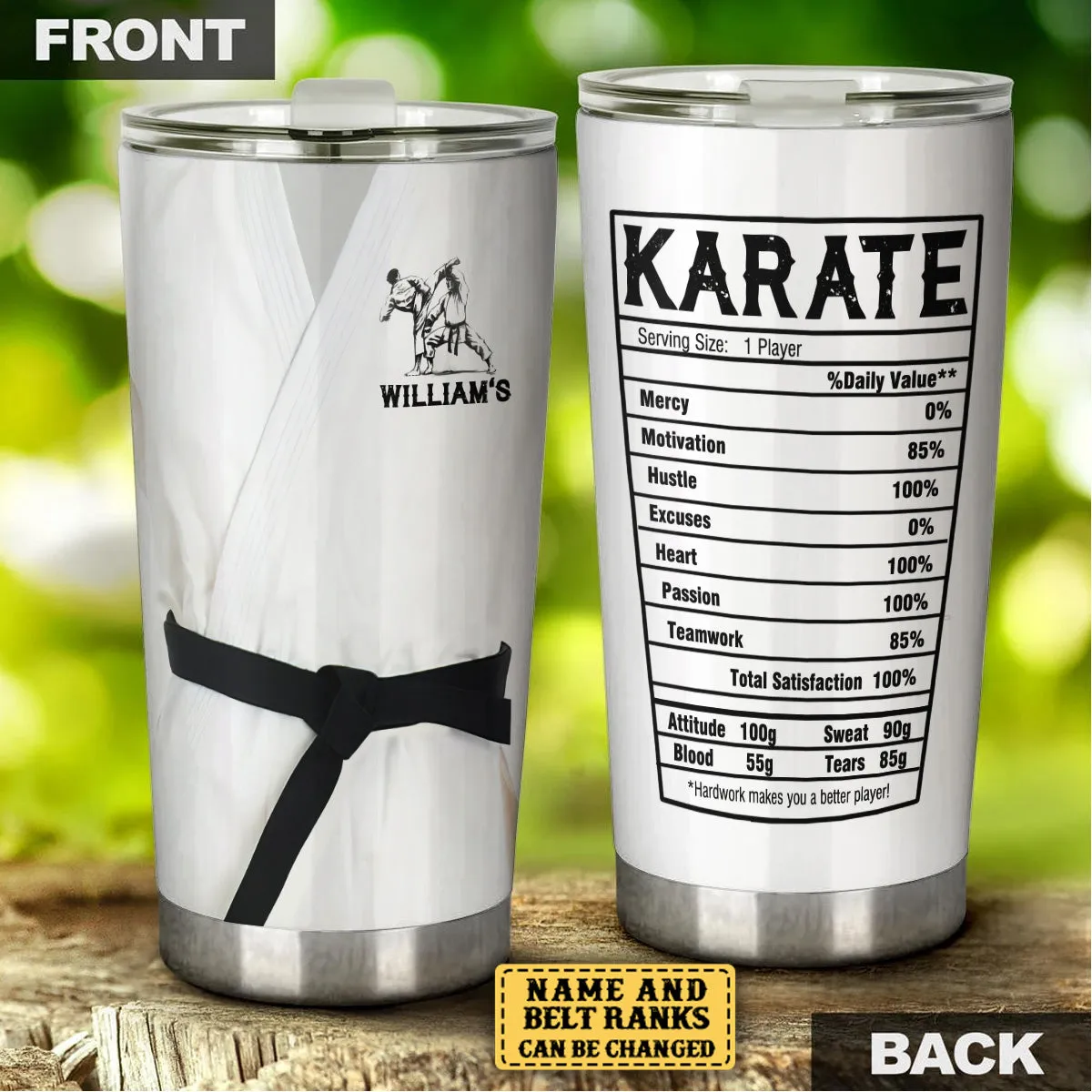 Personalized Karate Nutritional Facts Tumbler