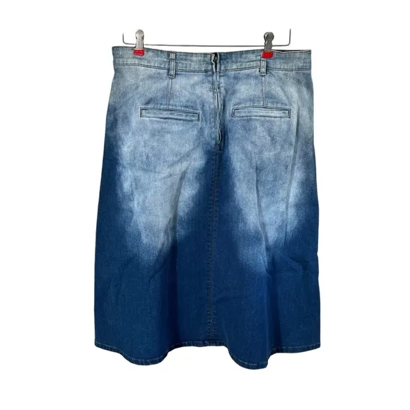 PILCRO x ANTHROPOLOGIE Y2K Faded Denim A-Line Midi Skirt