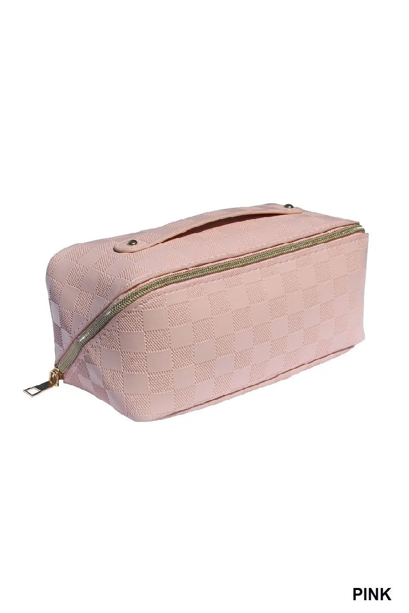Pink Stylish Checkered Cosmetic Bag