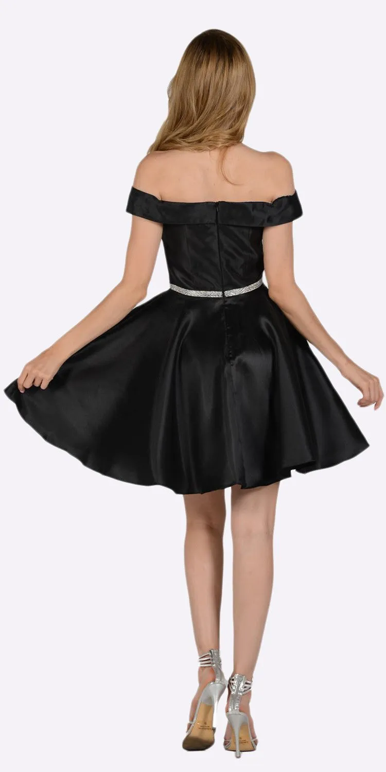 Poly USA 7948 Off Shoulder A-Line Short Satin Homecoming Dress