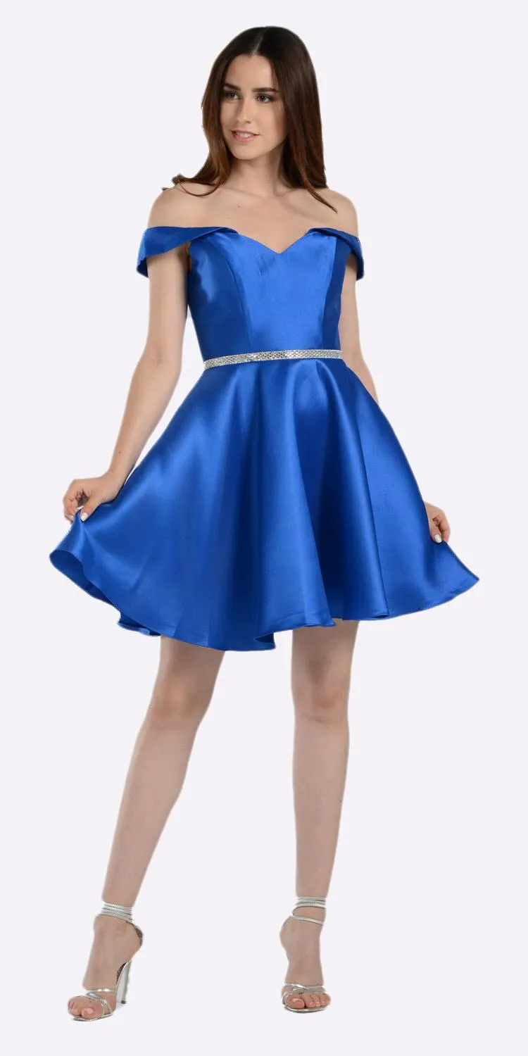 Poly USA 7948 Off Shoulder A-Line Short Satin Homecoming Dress