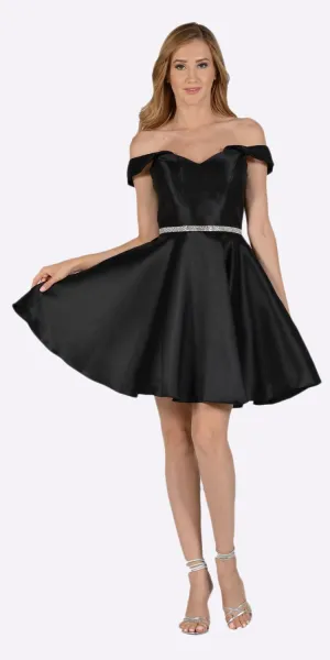 Poly USA 7948 Off Shoulder A-Line Short Satin Homecoming Dress
