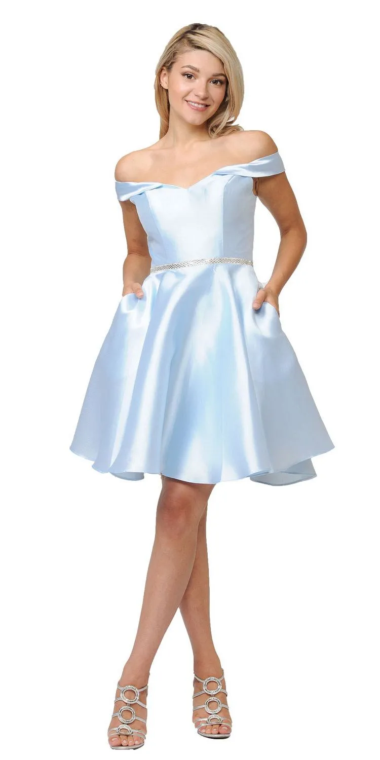 Poly USA 7948 Off Shoulder A-Line Short Satin Homecoming Dress