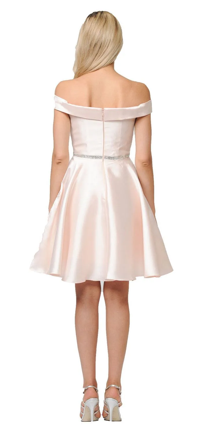 Poly USA 7948 Off Shoulder A-Line Short Satin Homecoming Dress