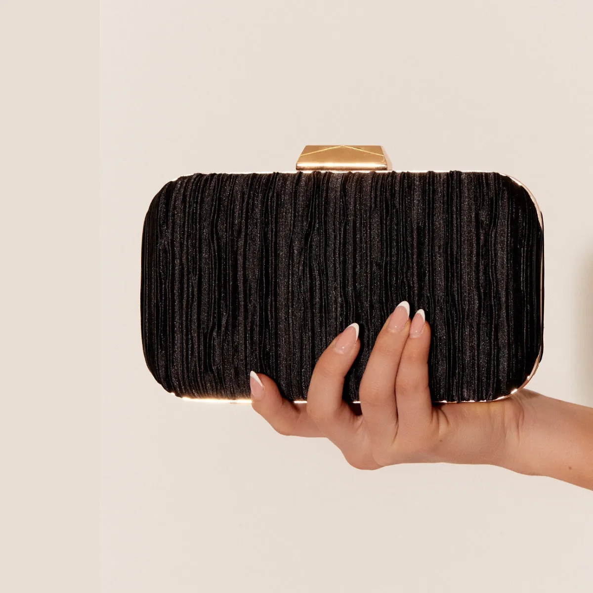 Portia Pleated Event Clutch (Black)