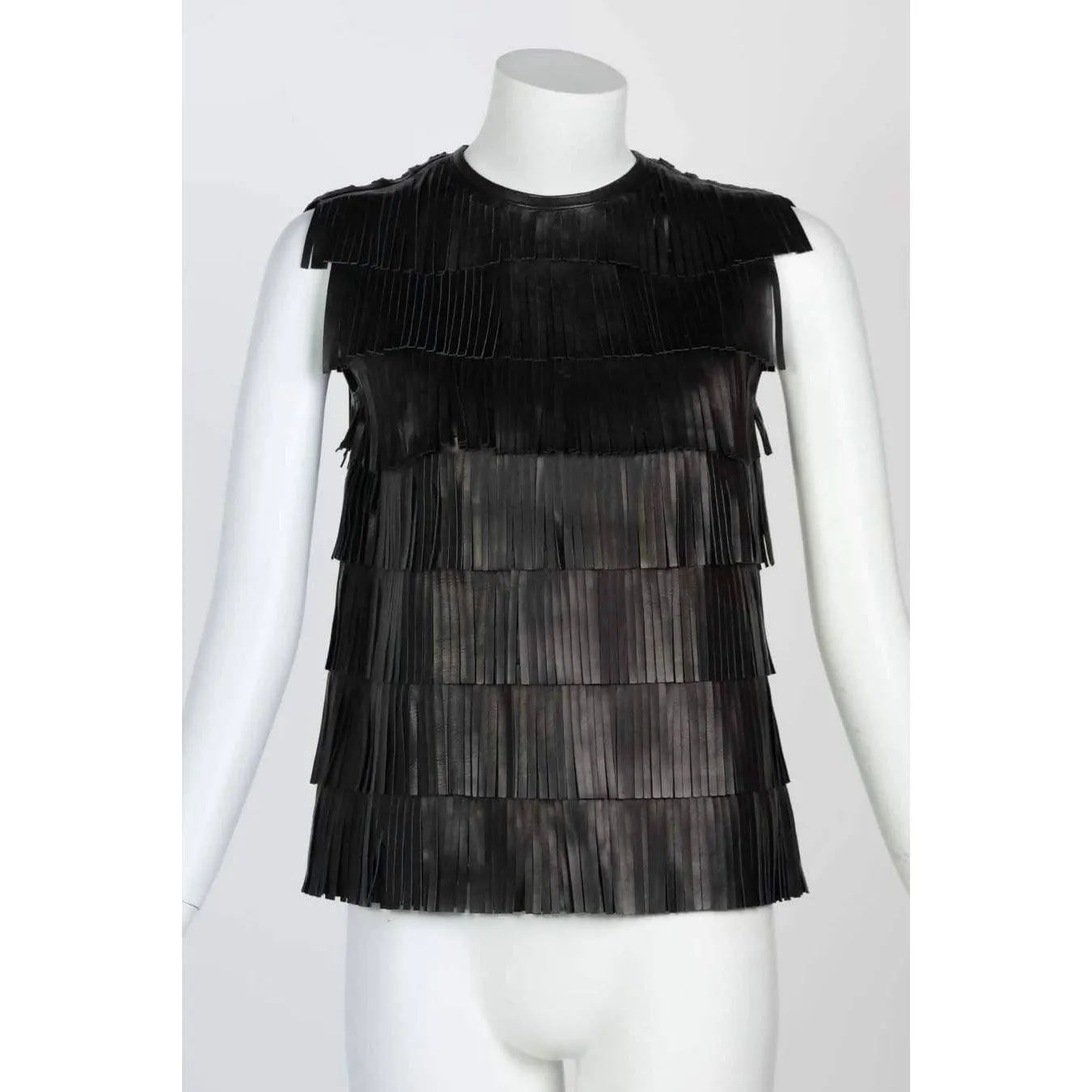 PRADA Black Leather Fringe Sleeveless Top Spring 2007 | Size S