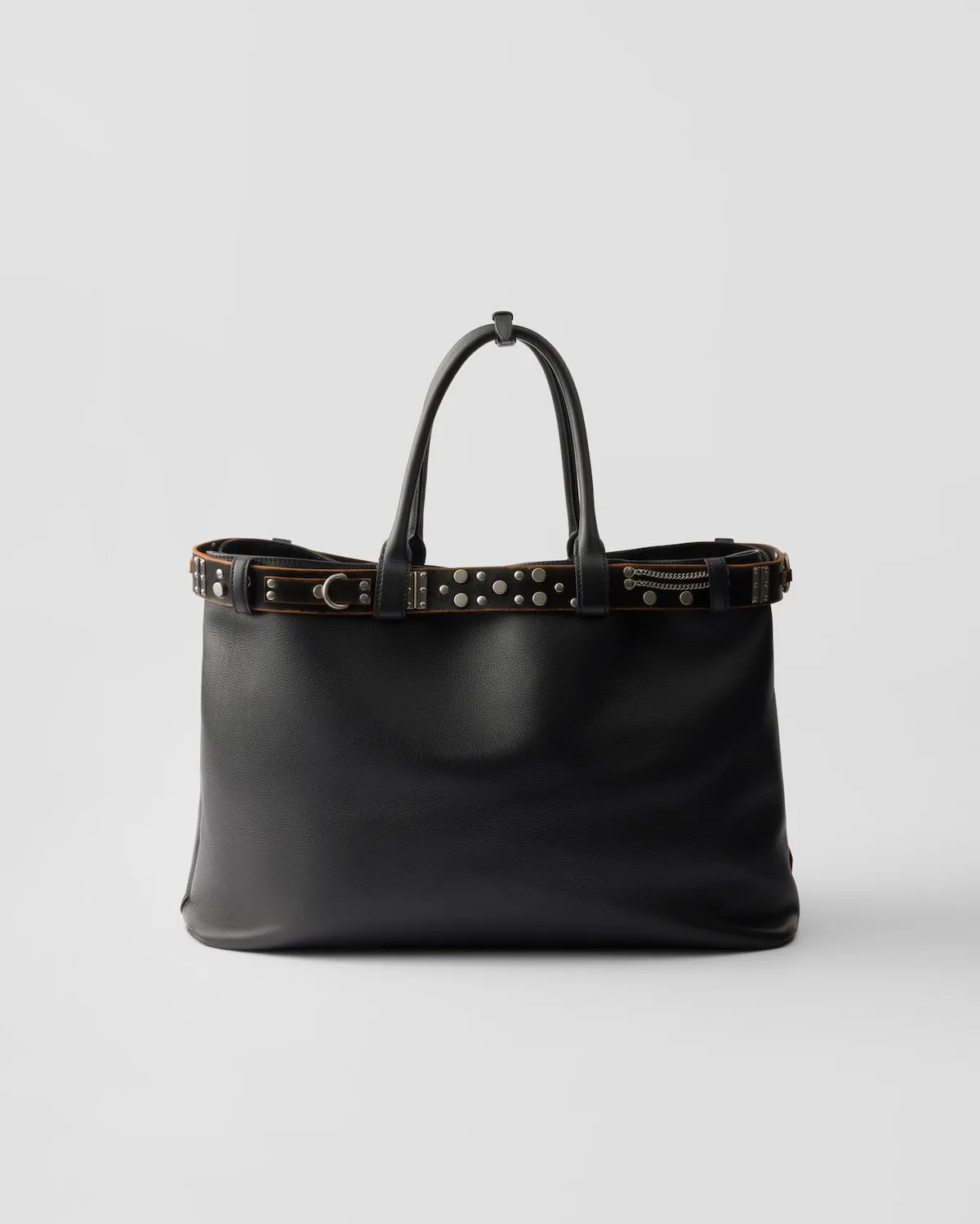 Prada Buckle Leather Bag With Studded Belt