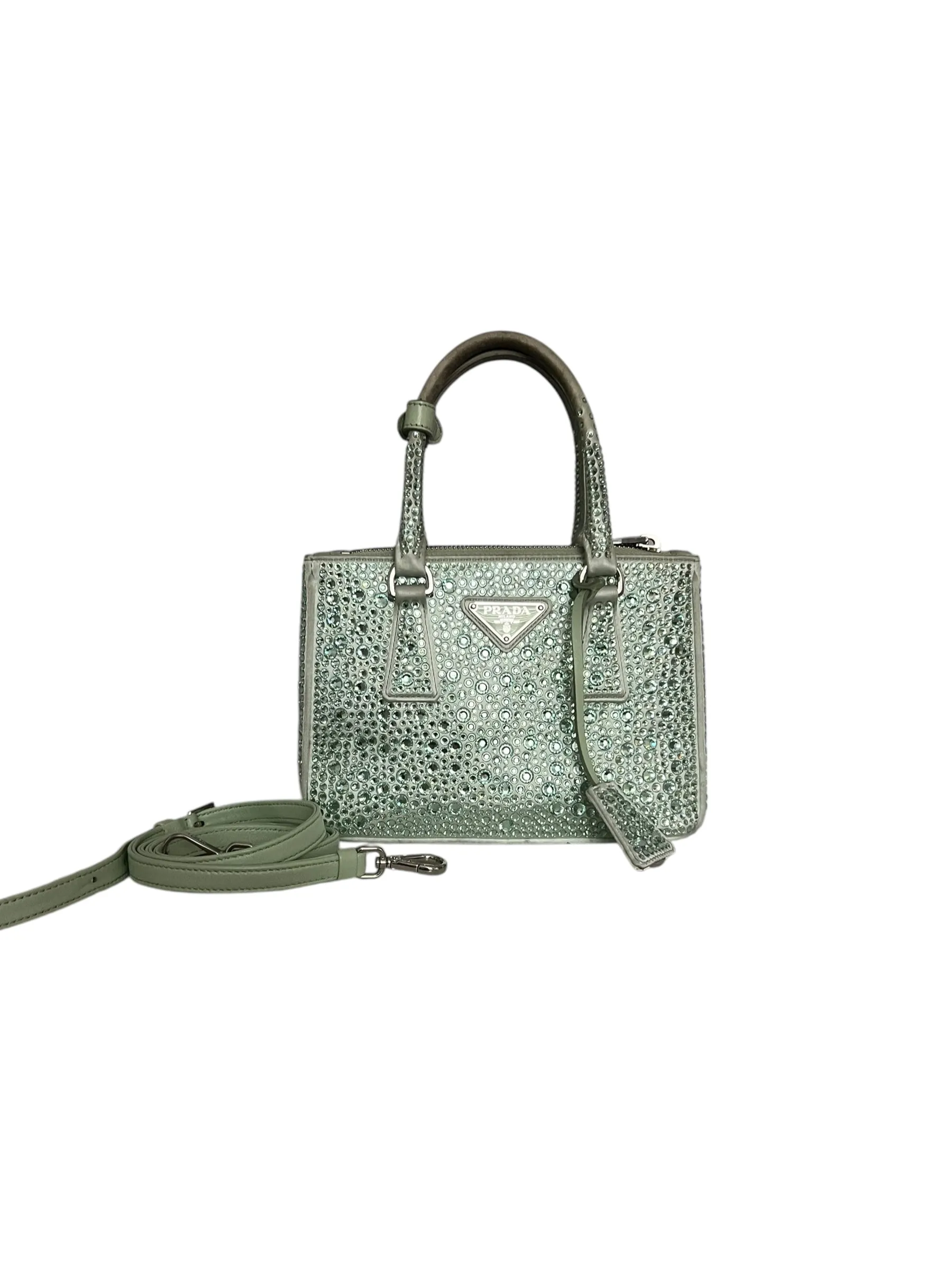 Prada Galleria Satin Mini-Bag with Crystals - Soft Green