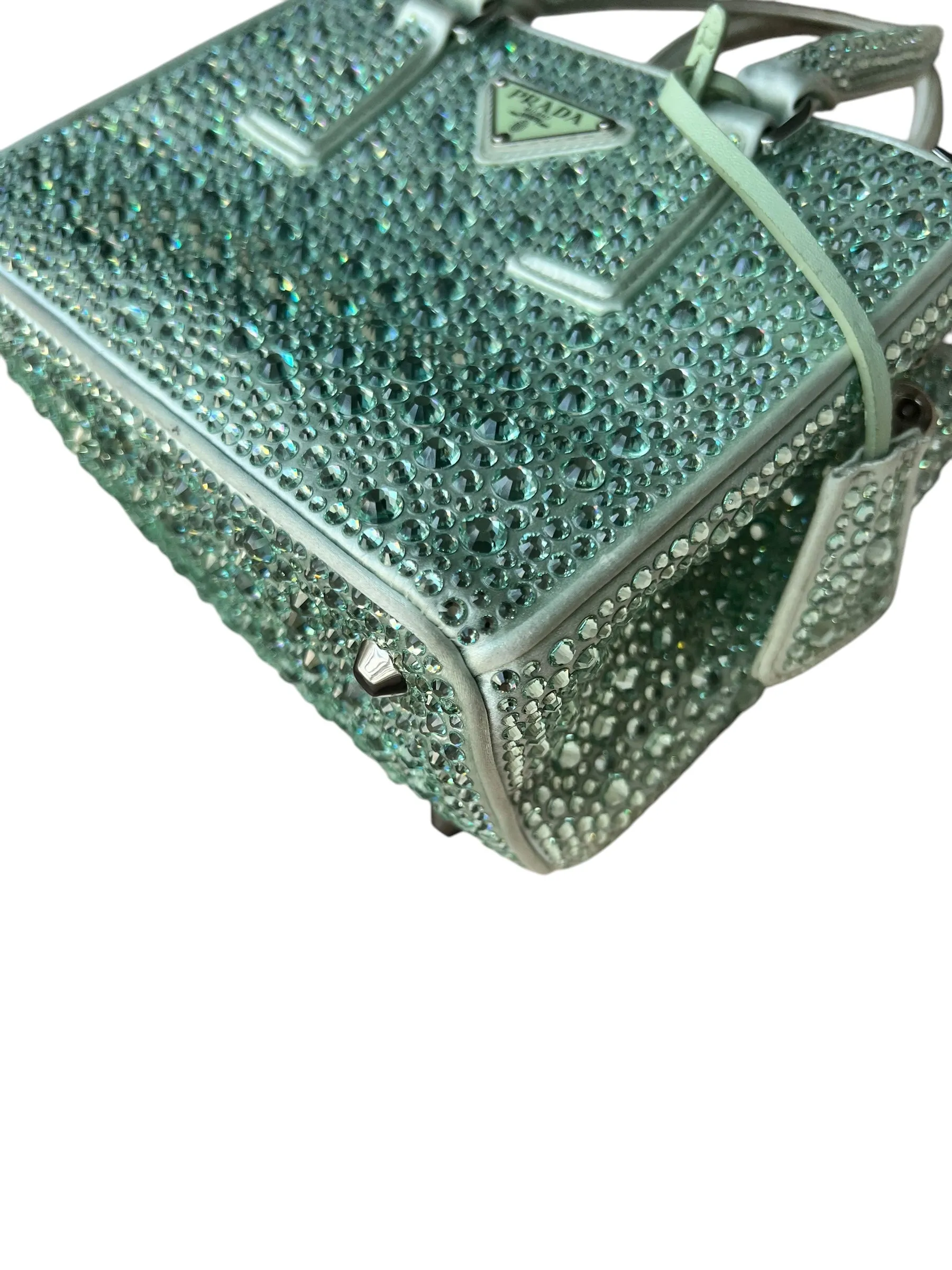 Prada Galleria Satin Mini-Bag with Crystals - Soft Green