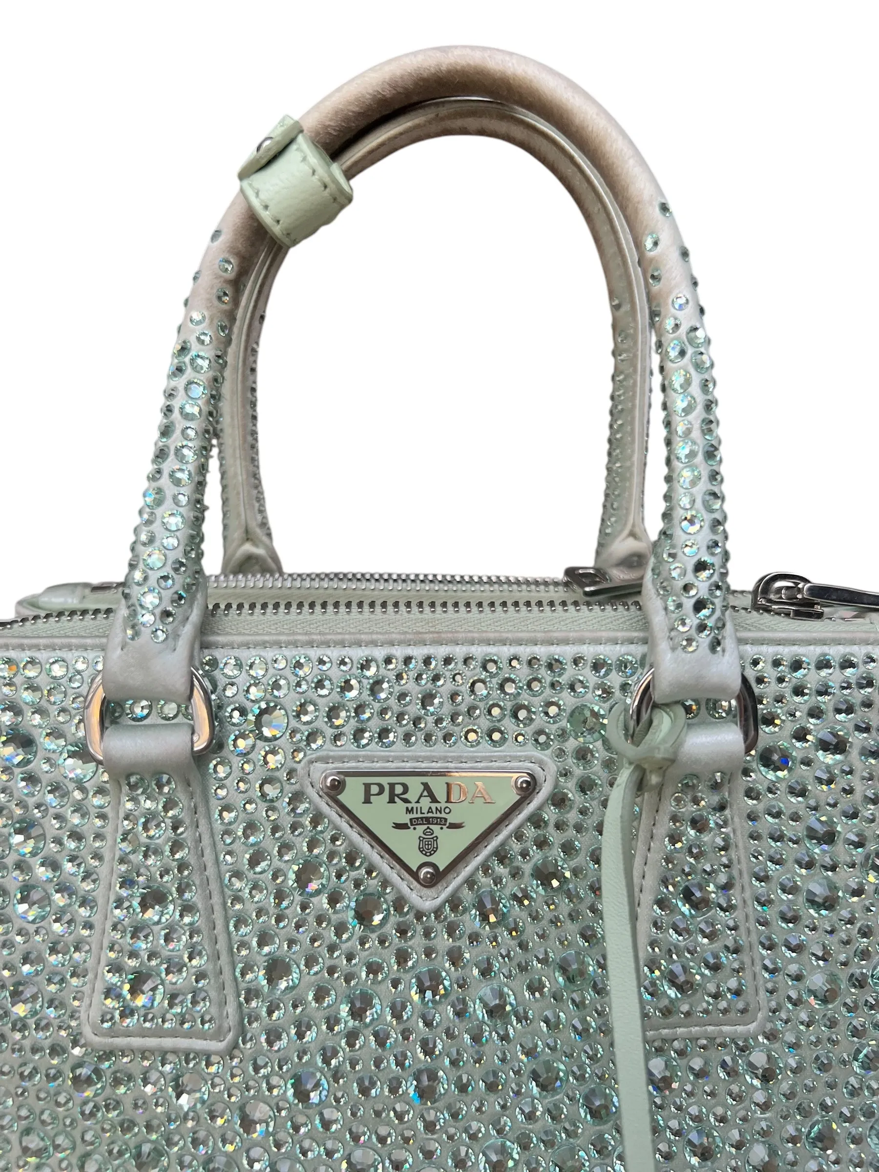 Prada Galleria Satin Mini-Bag with Crystals - Soft Green