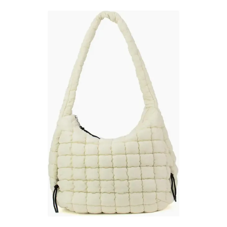 Puffer Hobo Tote- Ivory